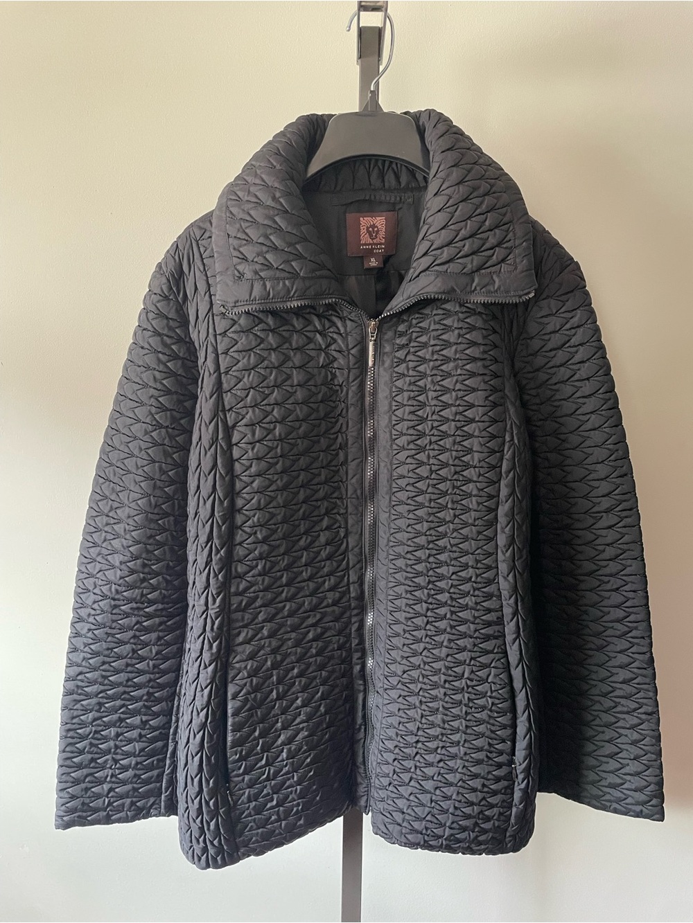 Anne Klein Textured Quilted Geometric Zip Jacket XL Black - Picture 1 of 11